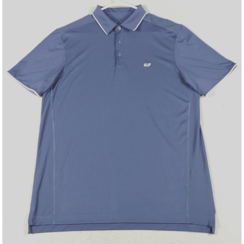 Vineyard Vines Polo Shirt Mens Medium Blue Solid Performance Golf Tech Stretch